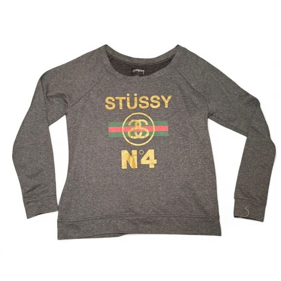 Stussy Women's Scoop Neck Sweatshirt With Gold Logo Size Small - Picture 1 of 7